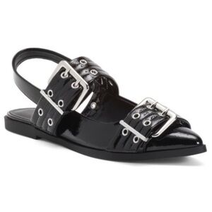 Madden Girl Vardan Slingback Black Patent Buckle Sandals